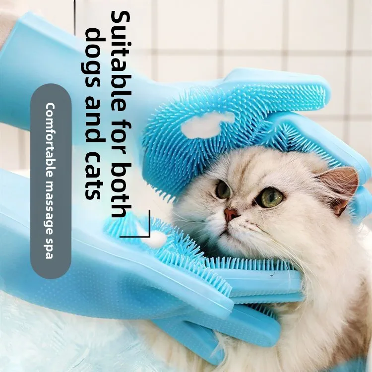 Pet Grooming & Bathing Silicone Scrubber Glove for Soft Hair Removal & Hand Protection