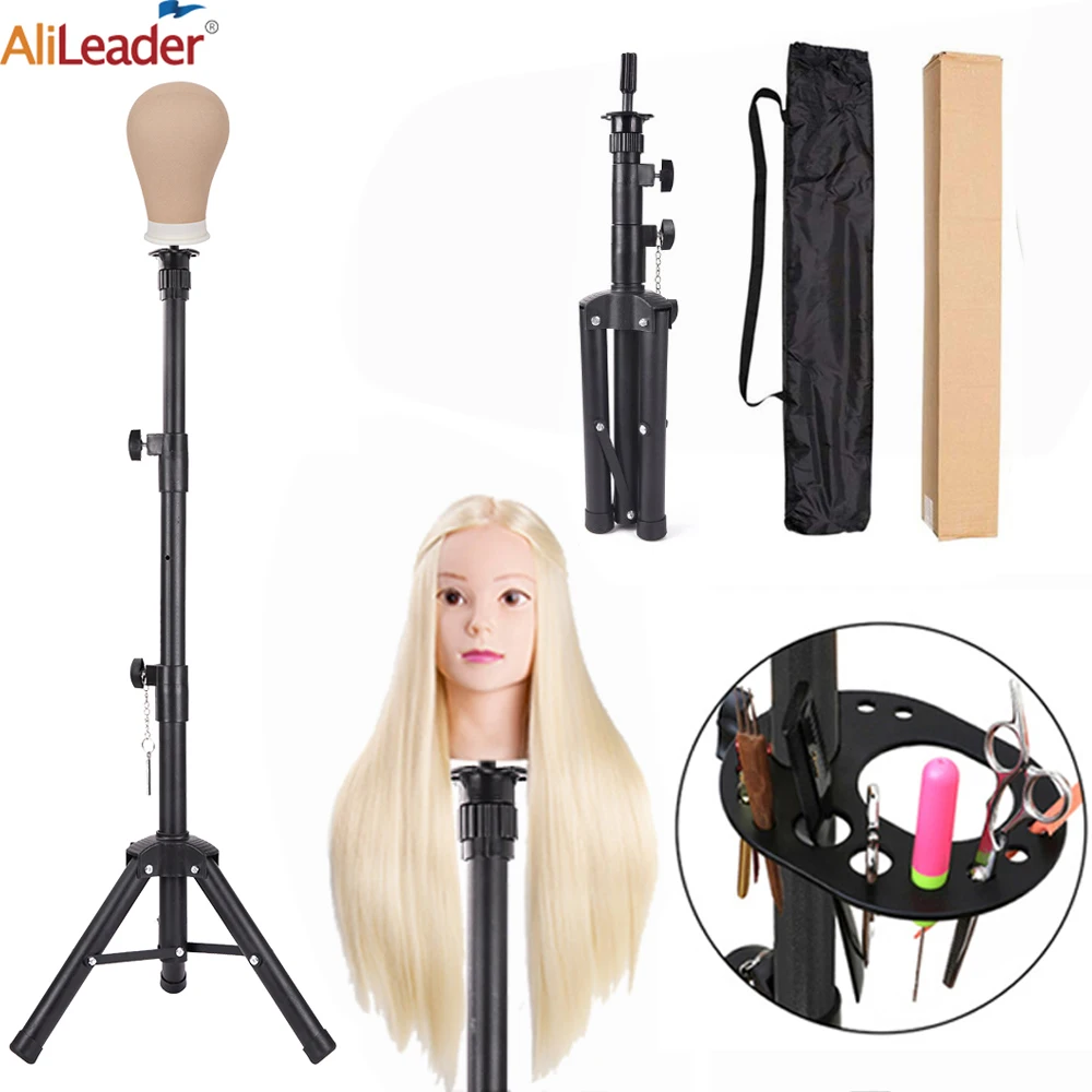 Adjustable Wig Stand Tripod Mannequin Head Stand For Cosmetology  Hairdressing Training With Wig Caps,T-Pins,Clips, Carrying Bag