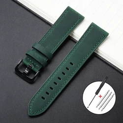 Vintage Brown Genuine Leather Watchband with Black Metal Buckle - 22mm (Green)