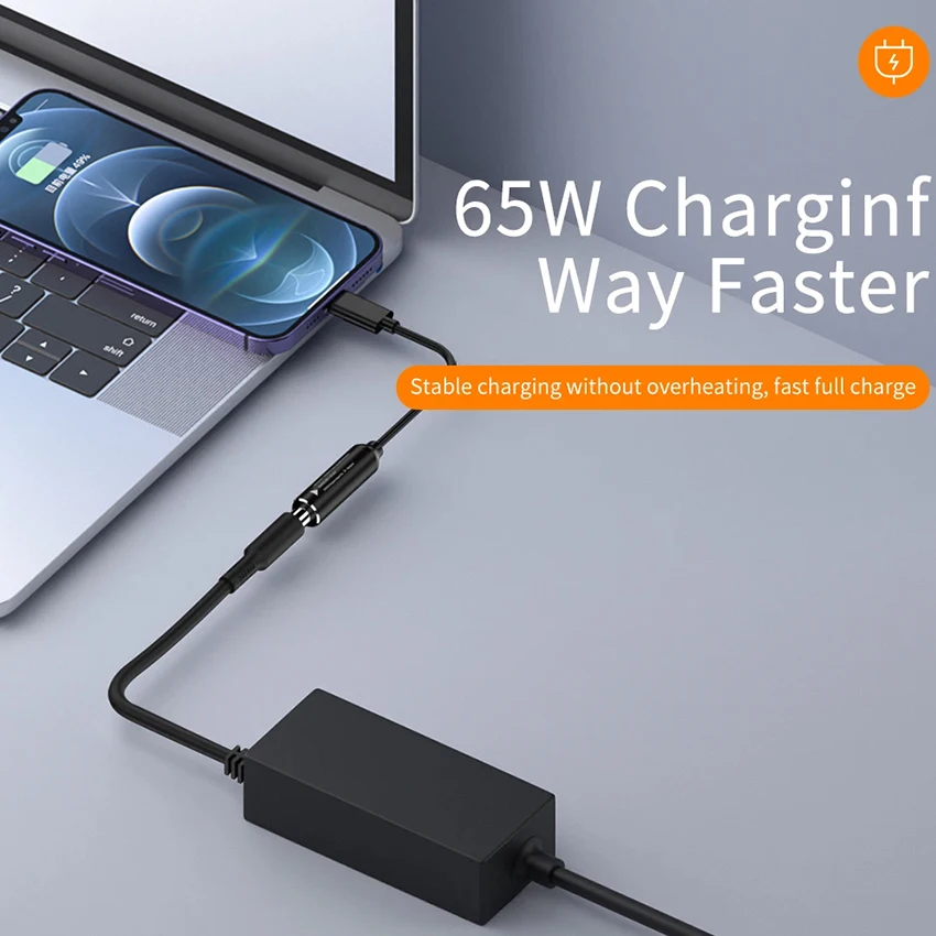 USB C 남성에서 DC 전원 여성 변환기 65W 타입-C 노트북 DC 어댑터 케이블 PD 고속 충전 케이블 레노버 ASUS 화웨이 삼성용