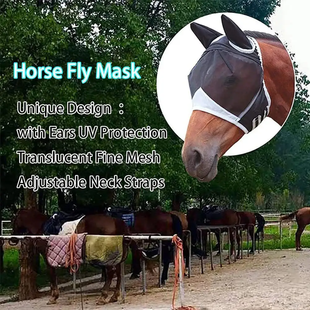 New Breathable Fly Horse Mask Anti-Mosquito Mesh Horse Riding Professional Safe Horse Wear Decoration Equestrian Animal Supplies