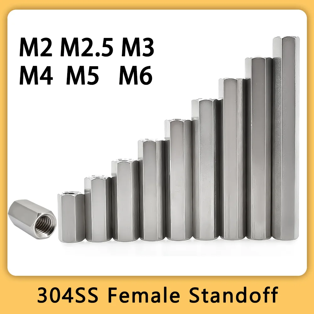 304 Stainless steel hex motherboard standoff M2 M2.5 M3 M4 M5 M6 Board Rack Stud Spacing Screw Female PCB Pillars Bolt Spacer