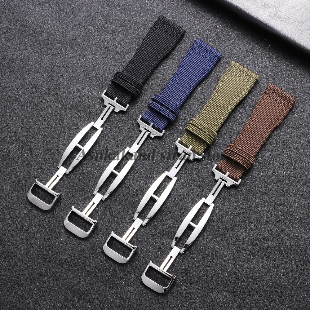 Versatile Nylon Canvas Leather Watch Strap with Sport Folding Buckle - Durable Fabric Bracelet Replacement