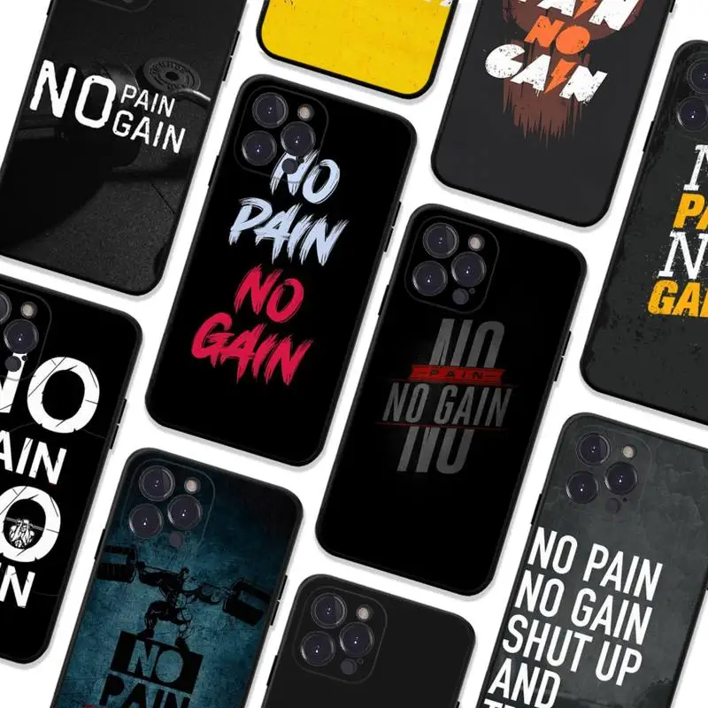 No Pain No Gain Gym Fitness Phone Case Per Iphone 8 7 6 6S Plus X Se 2020 Xr Xs 14 11 12 13 Mini Pro Max Mobile Case