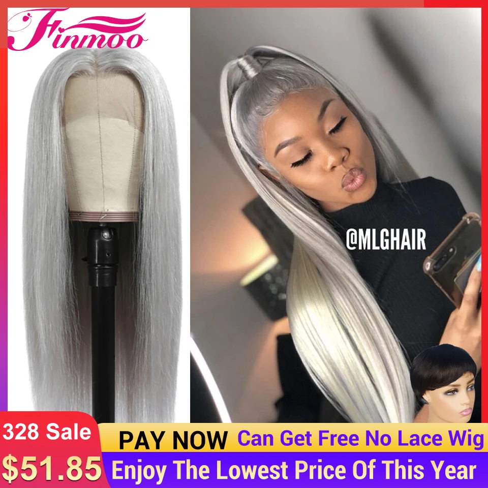 Grey Human Hair Wigs Ombre Colored Silver Lace Front Wig Transparent Straight Brazilian For Black Women Closure | Шиньоны и парики