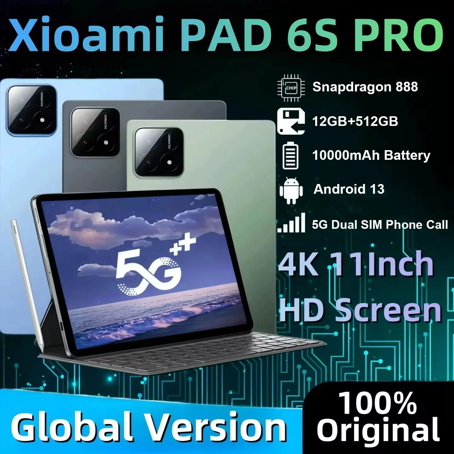 New Global Edition Original HD 4K Pad 6 Pro 11 inch Snapdragon 888 16GB+1TB 10000mAh 5G Dual SIM Bluetooth WiFi GPS Tablet
