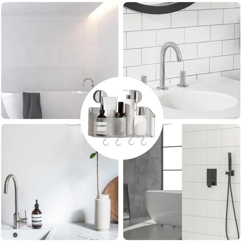 Wall Shower Organizer Wall Mount Organizer Bin Suction Cup Organization Rack Toothbrush Holder Toiletries Container For