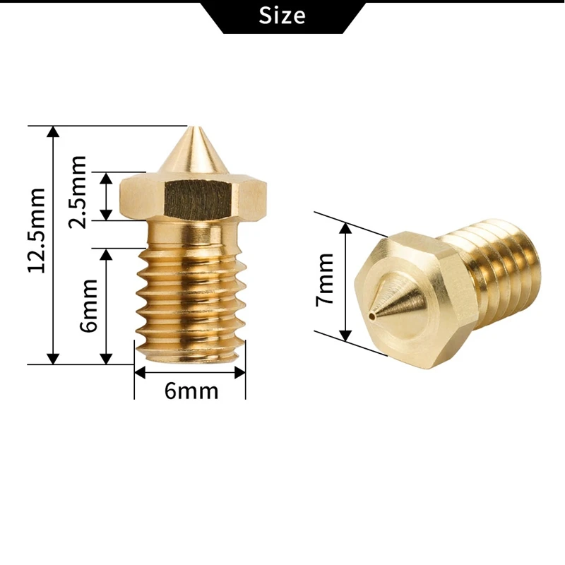 Új Eleven mása CHT Szívócső 0.4mm 0.6mm 0.8mm E3D V6 Sárgaréztábla Garas nozzles Magas légnyomású levegő Dagály extruder nyomtatás fejét számára 1.75mm 3D Nyomdász alkatrészek