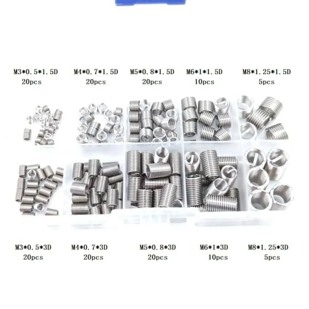 150pcs 유니버설 7 사이즈 나사 수리 도구 M3-8 실버 와이어 인서트 나사 수..