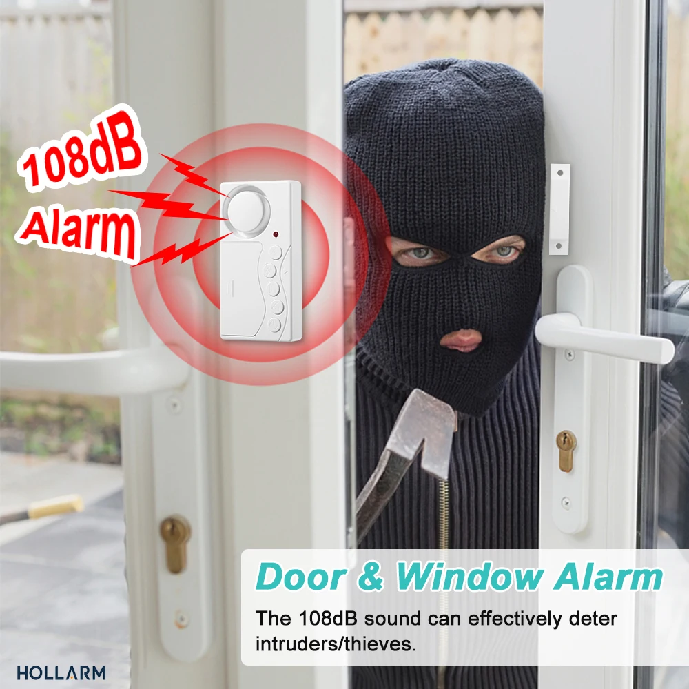 Hollarm Door Opening Sensor Wireless Time Delay Door Alarm Anti-theft Door Window Security Alarm Refrigerator Alarm Door Sensor