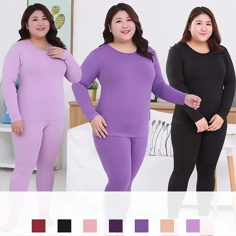 Plus Size Thermal Set Women Long Johns Set Solid Warm Thermal Underwear Thermo Long Sleeve Pants Pajamas Winter Home Clothes