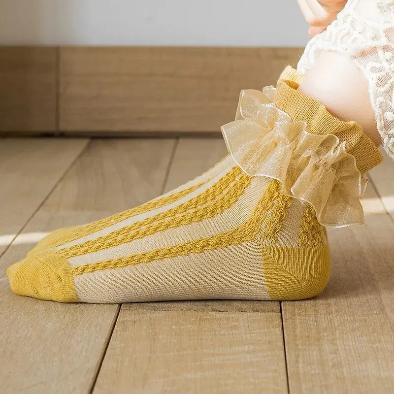 Spring Kids Girls Socks cotton socks girls socks childrens socks kids socks mesh socks Baby Frilly Lace Tutu Sock Cotton Children Dance Princess Girl Flowers Ruffled Solid Mesh Short Socken