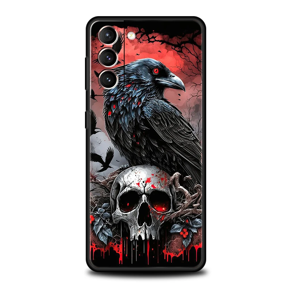 Raven Crow Skull Design Soft TPU Phone Case Cover