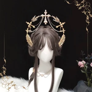 Lolita Queen Goddess KC Halo Headpiece Gothic Cross Halo Crown Tiara Headband Halloween Party Masquerade Cosplay Accessories