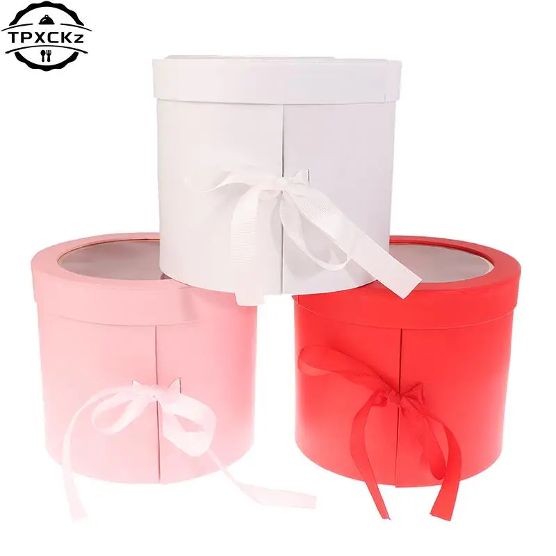 1PC Double Layer Rotating Gift Boxes New Round Velvet Soap Flower Gift Boxes Transparent Window Valentine's Day Cardboard Box