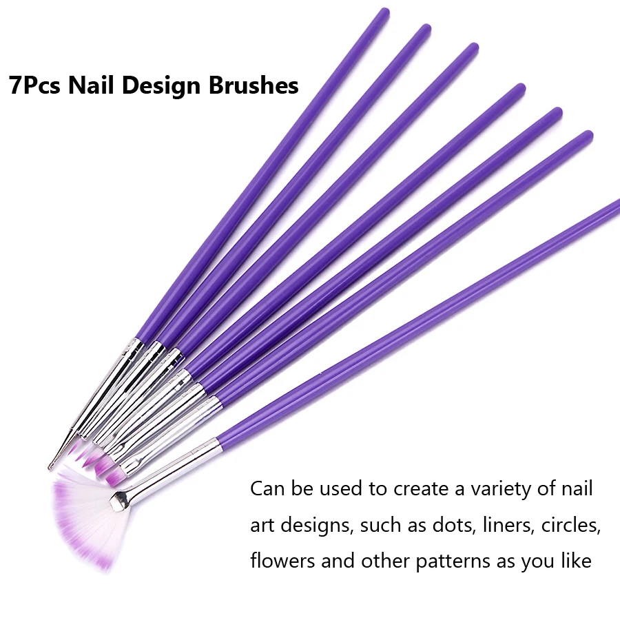 7-teiliges Nail-Art-Pinsel-Set mit violettem Griff, anfängerfreundliche Blumenmalerei, Zeichnung, Liner, Punktierung, Maniküre, Übungspinsel – Detail 2