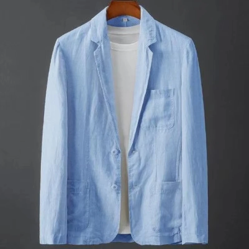 Men's Cotton Linen Blazer Jacket Spring Summer High Quality Solid Slim Casual Business Thin Breathable Suit Coat Male Clothing