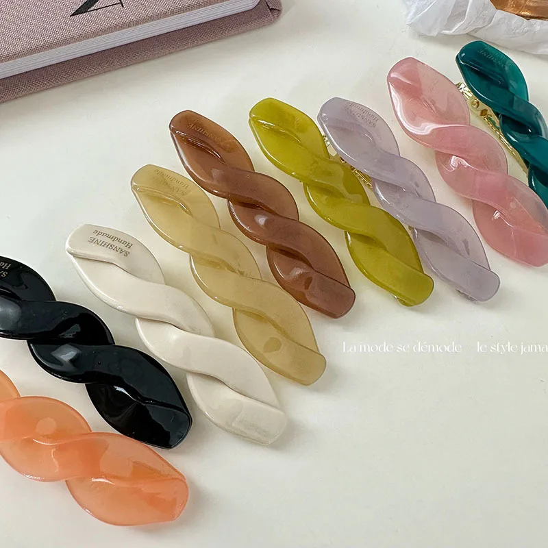 New Acetate Hair Clips Twist Braided Barrettes Bowknot Geometric Solid Color Hairpins Korean Ins Women Accessories Side Pins