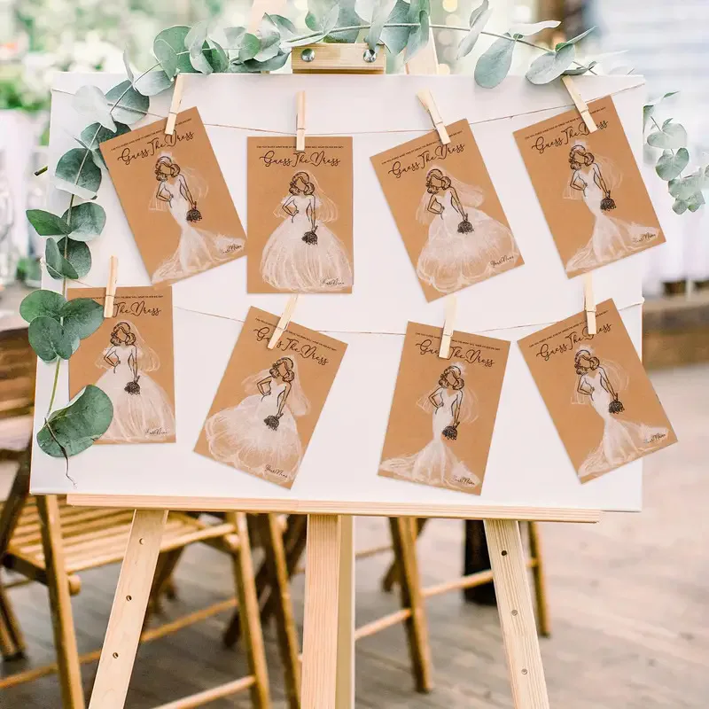 20pcs/set Wedding Dress Game Card with Pens Guess the Dress Bridal Shower Painting Games Bachelorette Party Wedding Decoration