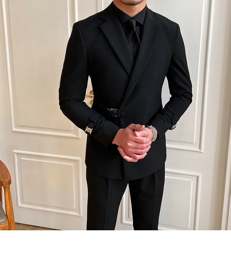 Solid Metal Buckle Decoration Blazer For Men Party Wedding Banquet Blazer Italian Designer Suit Jacket Slim Fit Blazer Homme