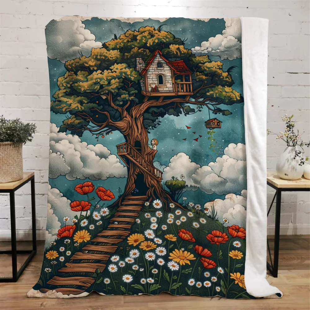 정글 트리 하우스 따뜻한 겨울 담요, 소파 커버 담요, 비치 타월 침대, 니트 격자 무늬, 가정 장식, 무릎 낮잠
