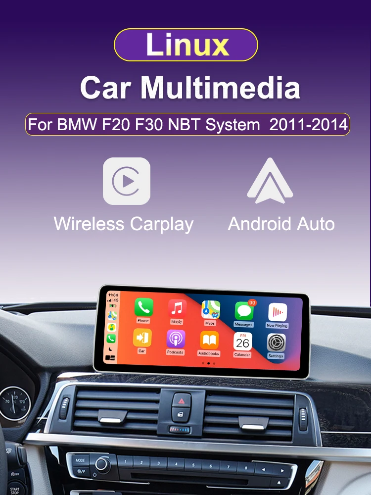 BONROAD 12,3 Zoll 2K Wireless CarPlay Android Auto für BMW F20 F21 F30 2013-2017 NBT-System Auto-Bildschirm Radio Multimedia-Navigation – Detail 2