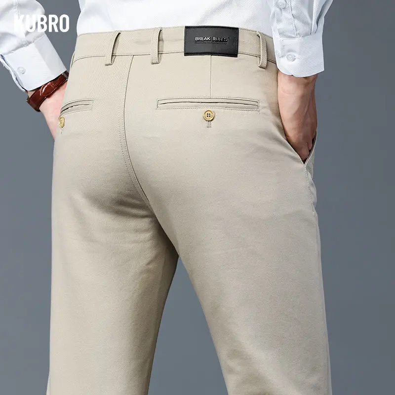 KUBRO New Y2K Straight Thick Casual Trousers Male Long Men's Cotton Business Fashion Korean Office Full Length Pants Plus Size 5