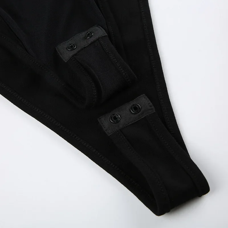 Traje de festival de verano de una pieza con parches de color liso, lencería informal de manga larga, mono sexy con cordones ligeramente transparentes