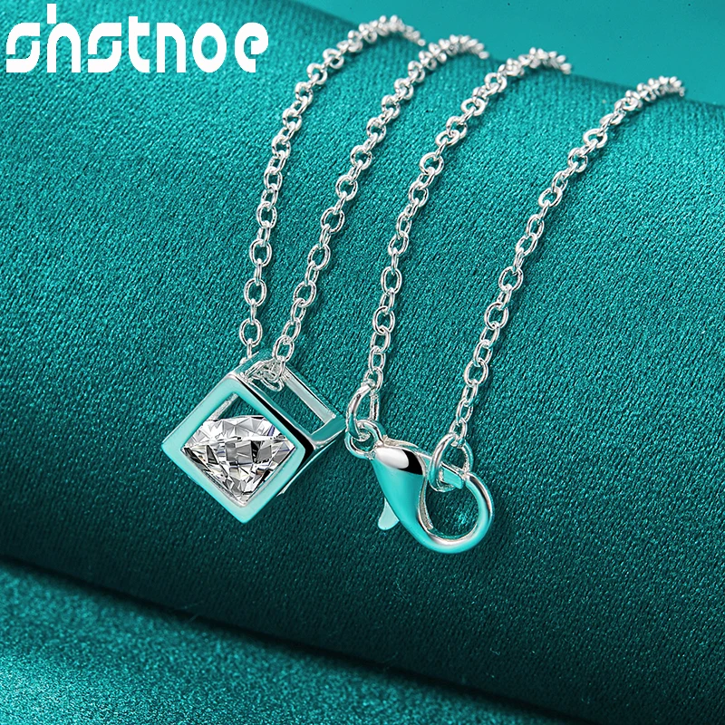 

SHSTONE 40-75cm 925 Sterling Silver Chain Zircon Cube Pendant Necklace For Women Man Birthday Party Charm Jewelry Fashion Gifts