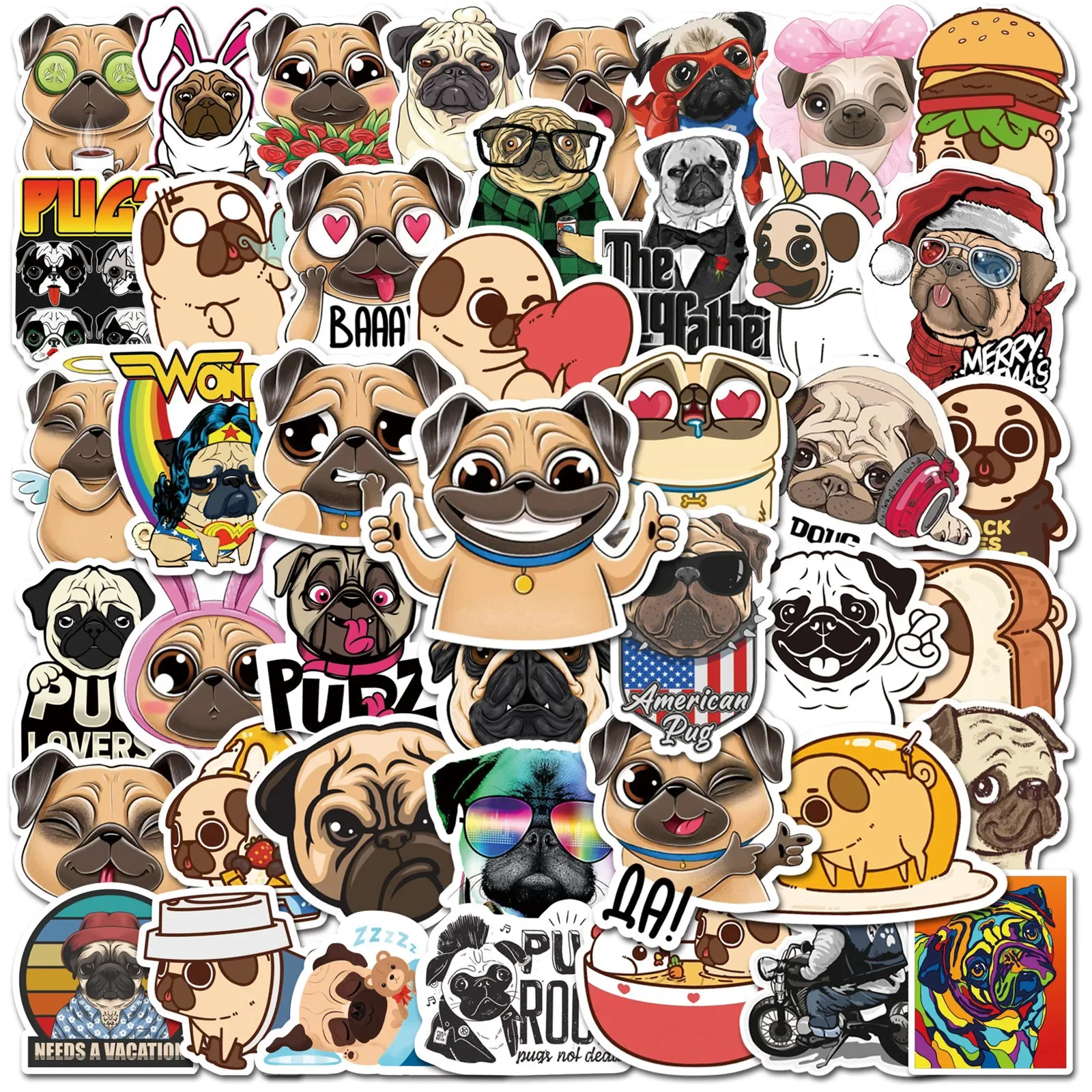 

10/30/50PCS New Cartoon Shapi Dog Pug Graffiti Waterproof Sticker Suitcase Notebook Stationery Box Helmet Refrigerator Wholesale