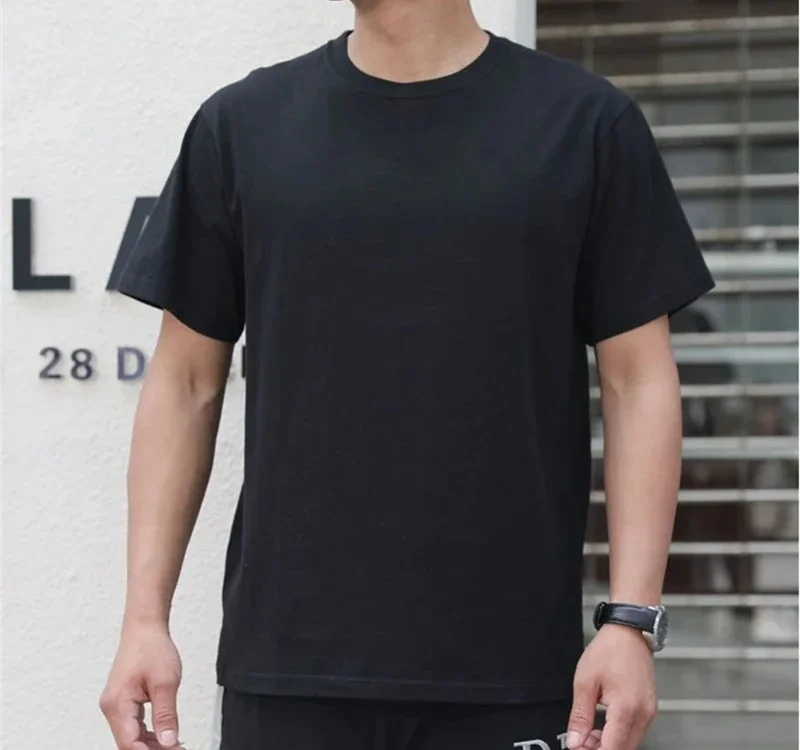 T-shirt da uomo 2025 estiva oversize in cotone, casual, di alta qualità, a maniche corte, tinta unita, top sportivo basic - immagine 5