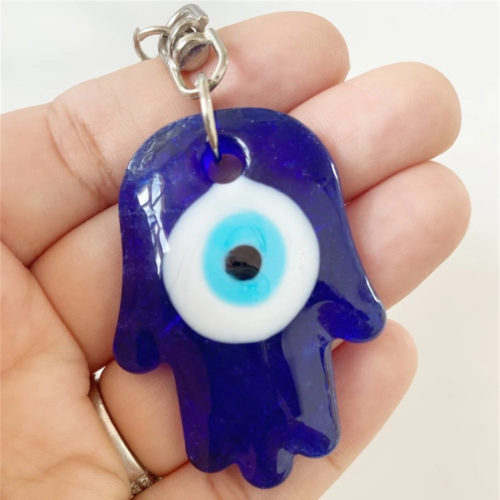Evil Eye Hamsa Glass Keychain Car Keyring Blue Turkish Evil Eye Heart Key Chain for Jewelry Pendant Bag Accessories Decor Gift 5