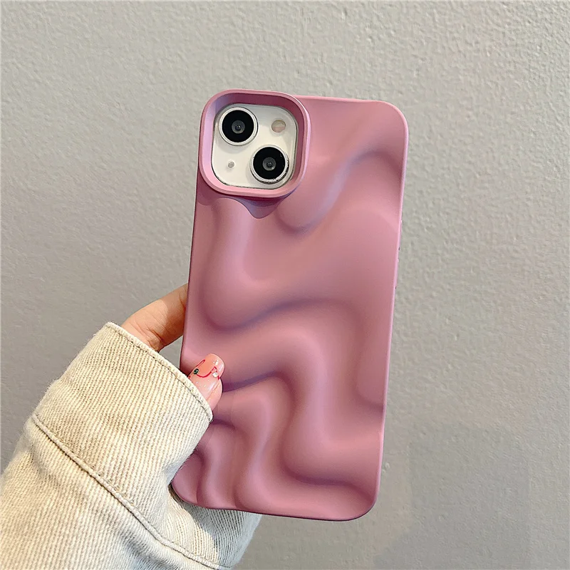 高級メッキシルバー 3D 波パターンケース iPhone 14 13 11 12 15