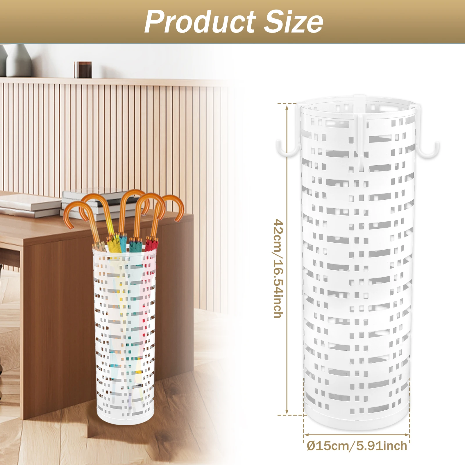 Metal Umbrella Storage Rack Free Standing Round Umbrella Bins Waterproof Hollow Storage Bucket For Indoor Home Office