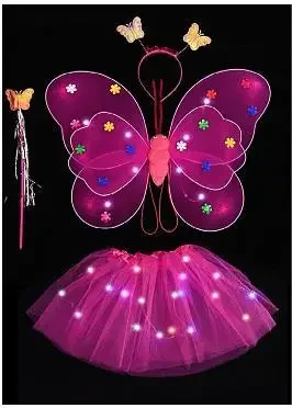 Tutu Skirt Butterfly Sequin Wings Glowing Mesh Glow Party Girls 1st 2nd Birthday Party Dress Up Little Fairy Baby Shower tutu skirts fairy wings cloak birthday party decorations