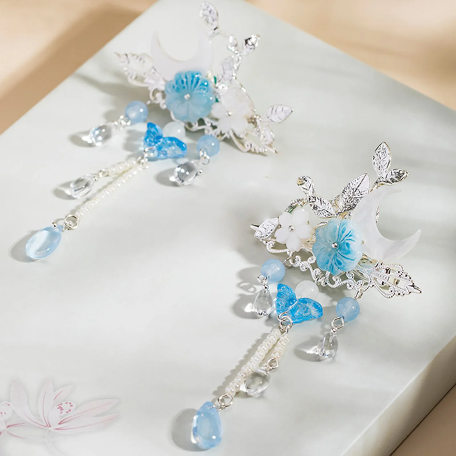 Quasten-Haarspange für dickes, lockiges Haar, chinesischer Stil, Haarschmuck aus Legierung mit Blumendesign, elegante, süße Haarspange für Damen – Detail 5
