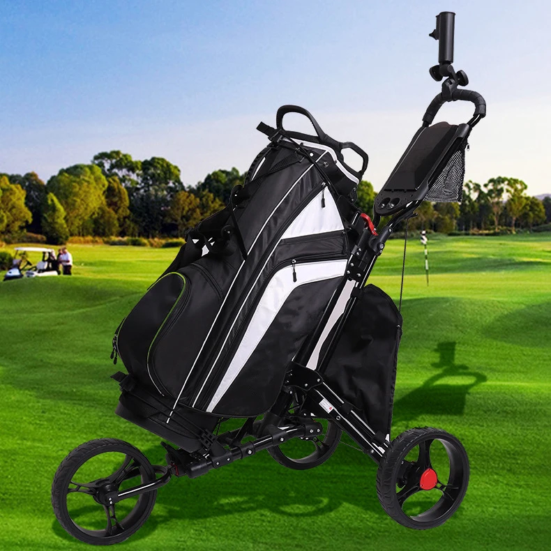 Golf Bag Cart Lightweight Aluminum Frame 3 Wheels Push Pull Golf Cart Trolley