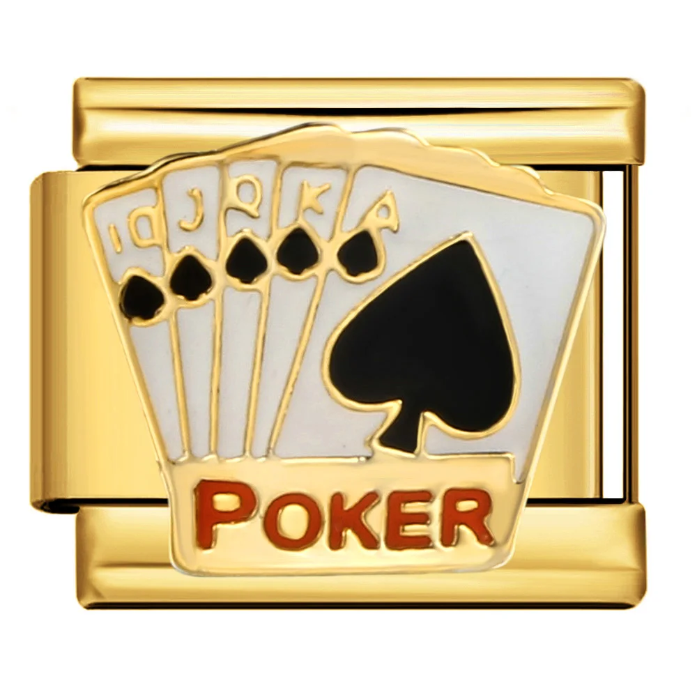 Personalized DIY Gold Color Italian Charm Bracelet Stainless Steel Poker Princess Bling Motorcycle Bead Fit 9mm Bracelet Jewelry