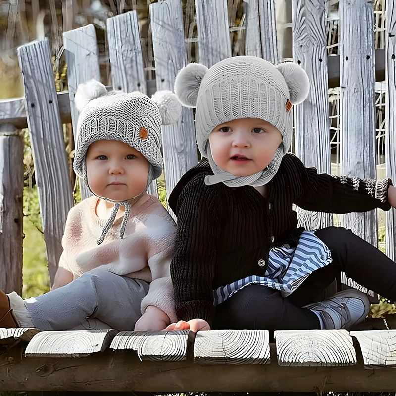 Winter Baby Hat Windproof Toddler Bonnet Cute Pompom Knitted Hats Newborn Beanies Cap Outdoor Warm Infant Accessories 0-2 Years 3