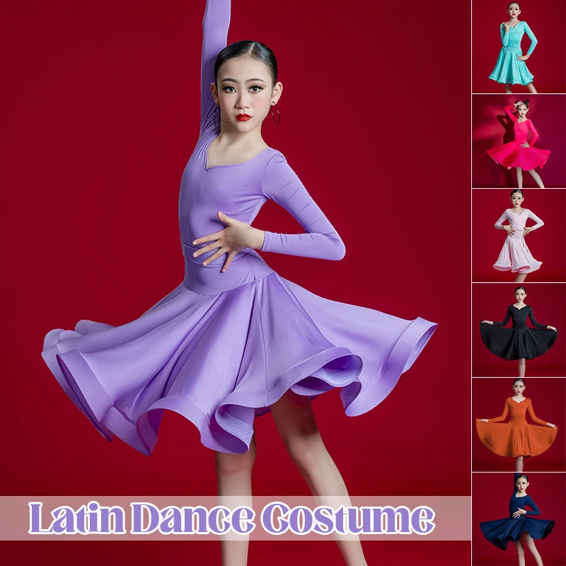Latin Dance Kids' Dancewear Dress Pure Color Half Sleeve Polyester Girls' Performance
