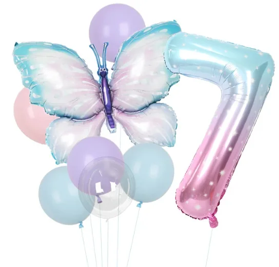 Neue Schmetterlings-Themen-Geburtstagsparty-Artikel: Schmetterlings-Tischgeschirr, Teller, Becher, Servietten, Tischdecke, Party-Deko, Ballons, Papa-Armband – Detail 28