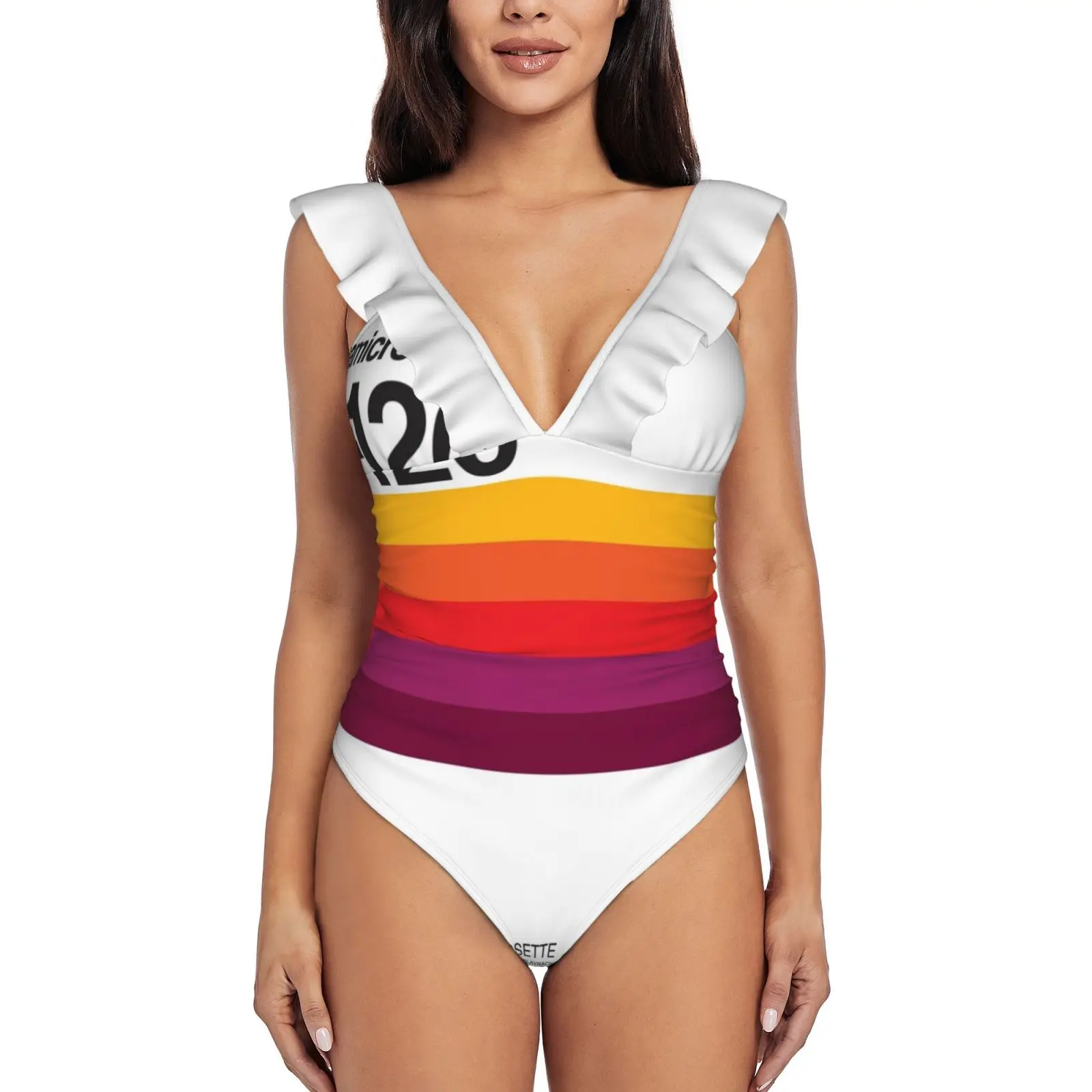 Vhs#1 Women Ruffle One Piece Swimsuit Sexy Bodysuit Monokini Swimwear Bathing Suit Video Video Tape Video Store Vcr Vhs Vhs Art