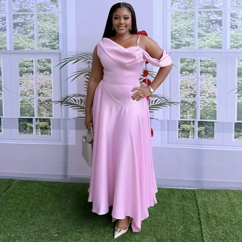 Pink Sexy Dresses for Women Diagonal Collar Off One Shoulder Sleeveless A Line High Waist Hot Fashionable Summer Party Club New