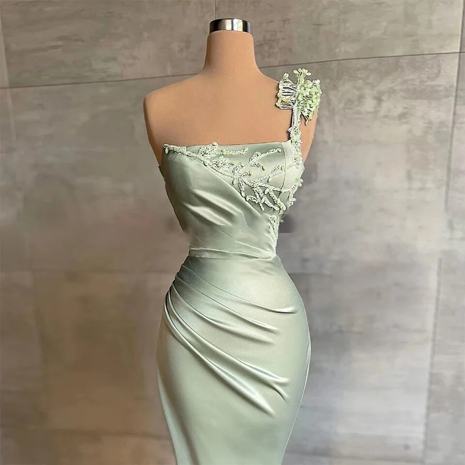 

KSDN Luxury One Shoulder Evening Dress Elegant Sleeveless Strapless Beaded Appliques Special Occasion Party Robe Femme Soirée