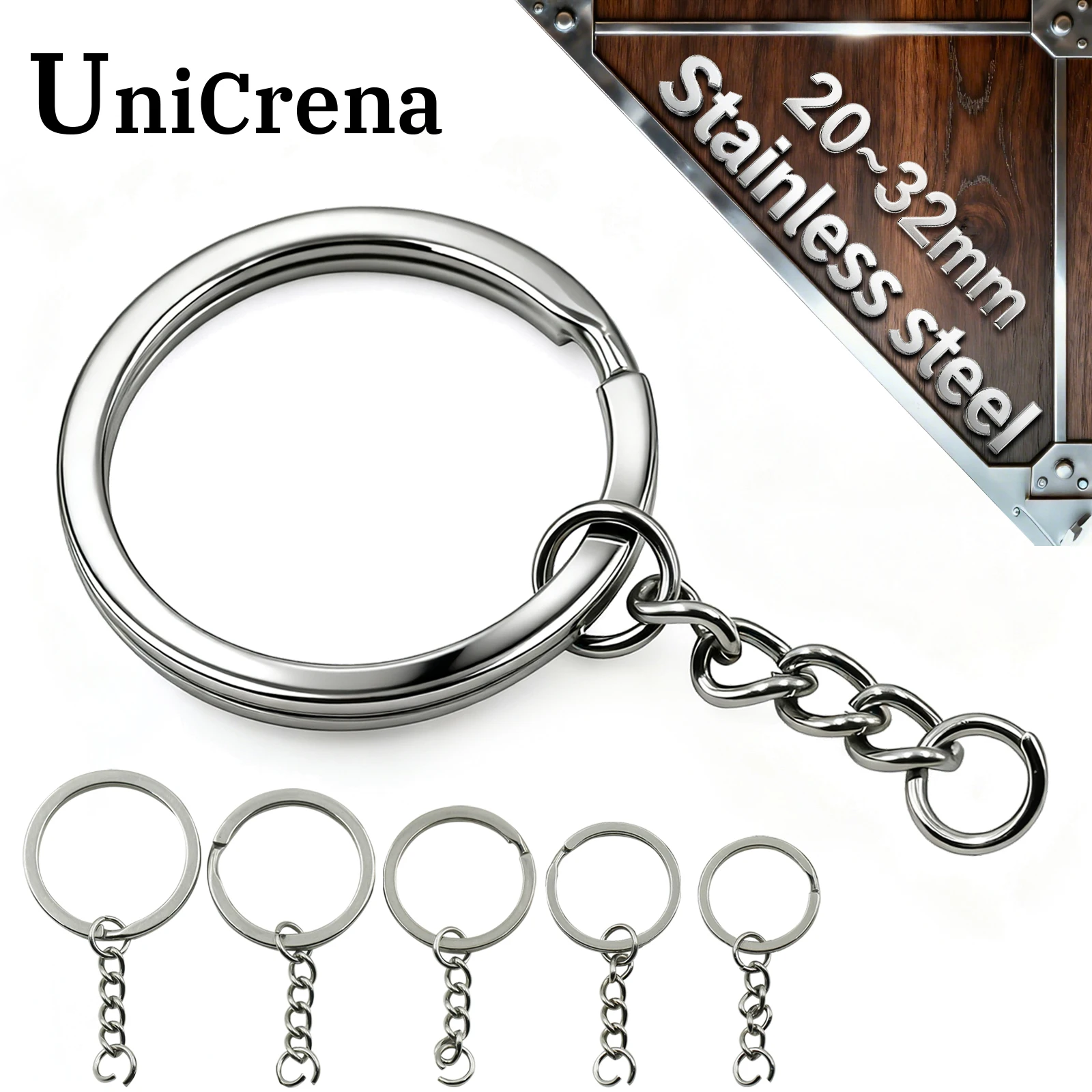 Unicrena حلقة مفاتيح منفصلة مع سلسلة ستانلس ستيل - موصل سلاسل مفاتيح، لأعمال DIY، صناعة المجوهرات، بطاقات الكلاب بالجملة