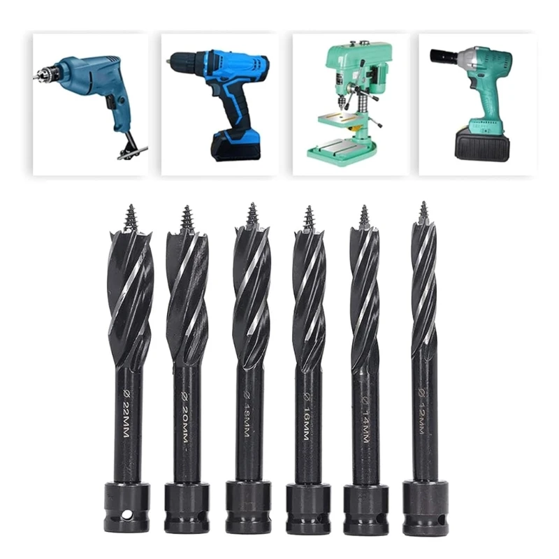 

K1KA Efficient 6Piece Hex Shank Snail Drill Bits Carbon Steel Auger Drill Bit 4 Edges Enhances Your Woodworking Efficiency