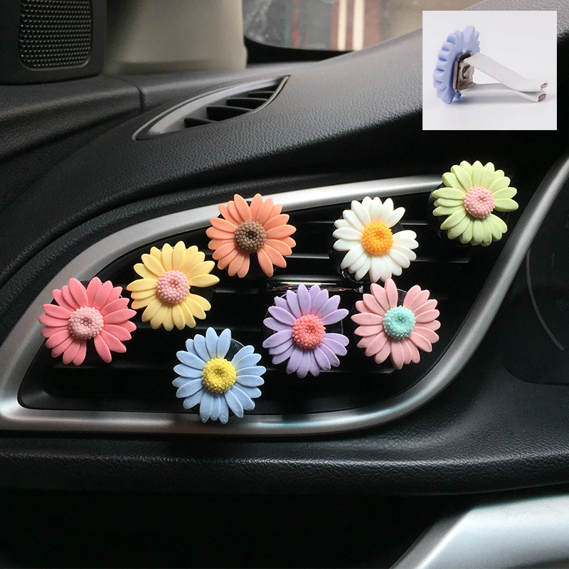 8Pcs/Set Car Flower Outlet Vent Clip Small Daisy Air Conditioning Clip Gift for Girl Car Interior Decoration