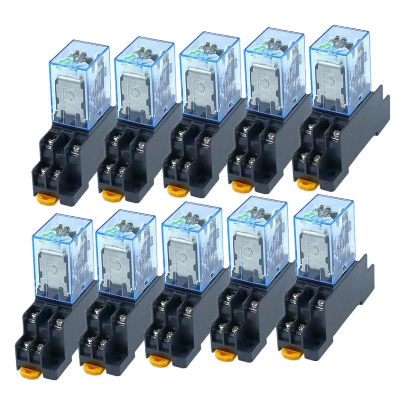 

10Pcs DC 12V AC Coil Power Relay LY2NJ DPDT 8 Pin HH62P JQX-13F With Socket Base