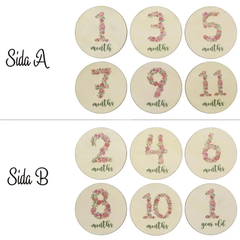 

6 Pcs Newborn Monthly Recording Commemorative Cards Handmade Baby Milestone Cards Floral Printed Month Wooden Cards
