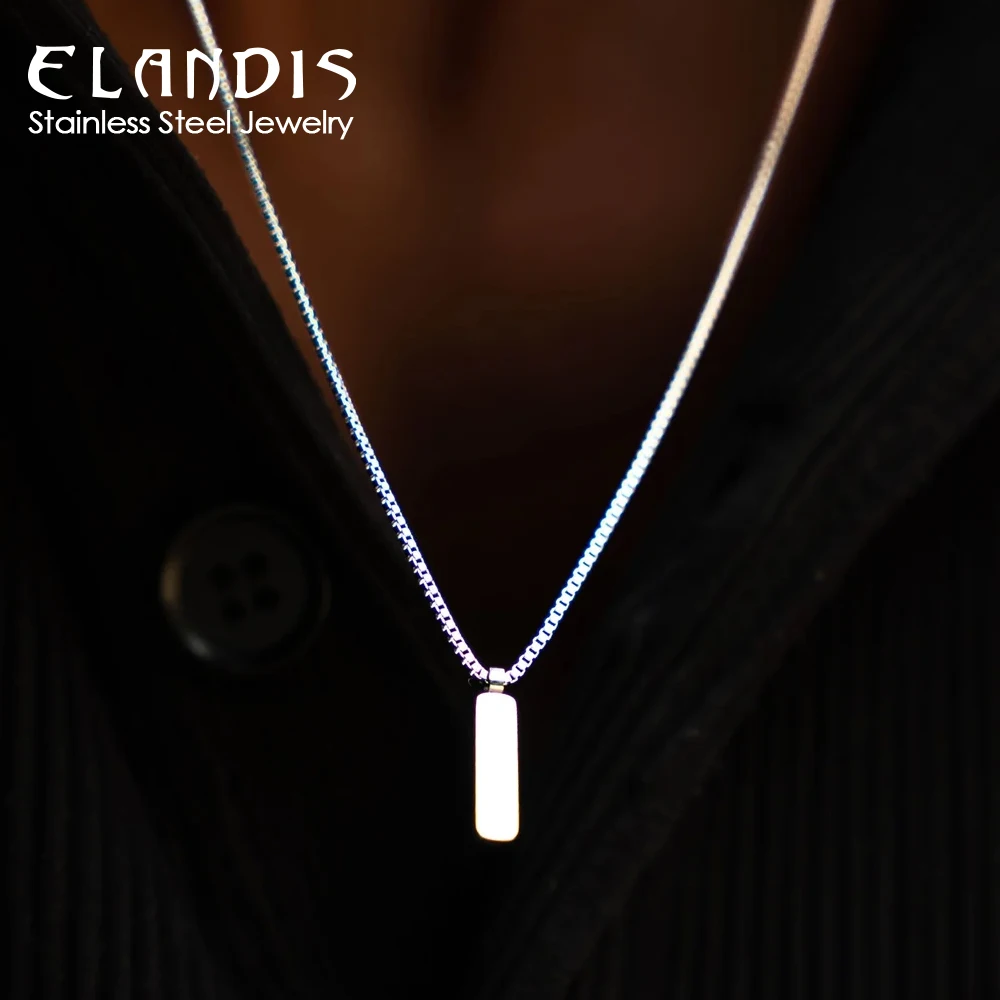 Stainless Steel Pendant Necklace Men's Waterproof Platinum 1MM Box Chain Square Pendant